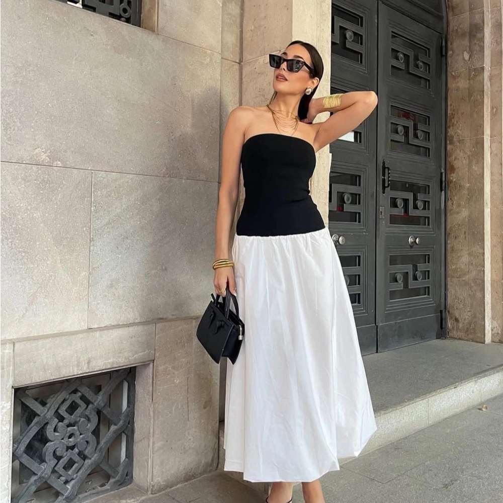 Zara Black White long strapless corset dress